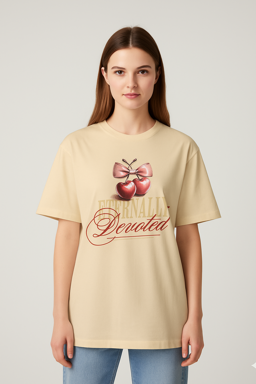Unisex Oversize Bisiklet Yaka Tişört - ‘Eternally Devoted’ Tasarım