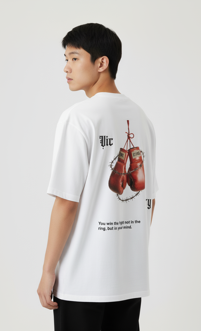 Unisex Oversize Bisiklet Yaka Tişört – Boxing Tasarım
