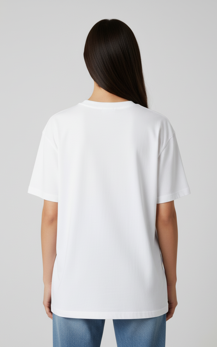 Unisex Oversize Bisiklet Yaka Tişört – ‘Ocean in Pink’ Tasarım