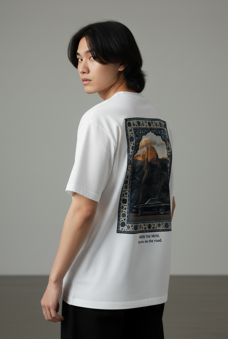 Unisex Oversize Bisiklet Yaka Tişört – Mustang Tasarım