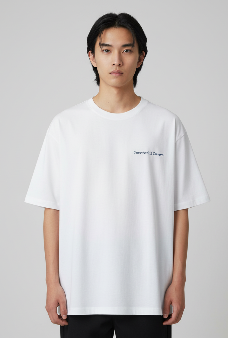 Unisex Oversize Bisiklet Yaka Tişört – Porsche 911 Carrera Tasarım