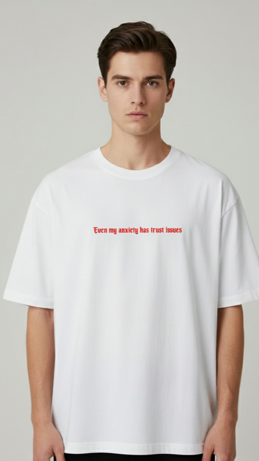 Unisex Oversize Bisiklet Yaka Tişört – ‘Anxiety’ Tasarım