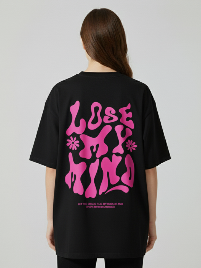 Unisex Oversize Bisiklet Yaka Tişört – ‘Lose My Mind’ Tasarım