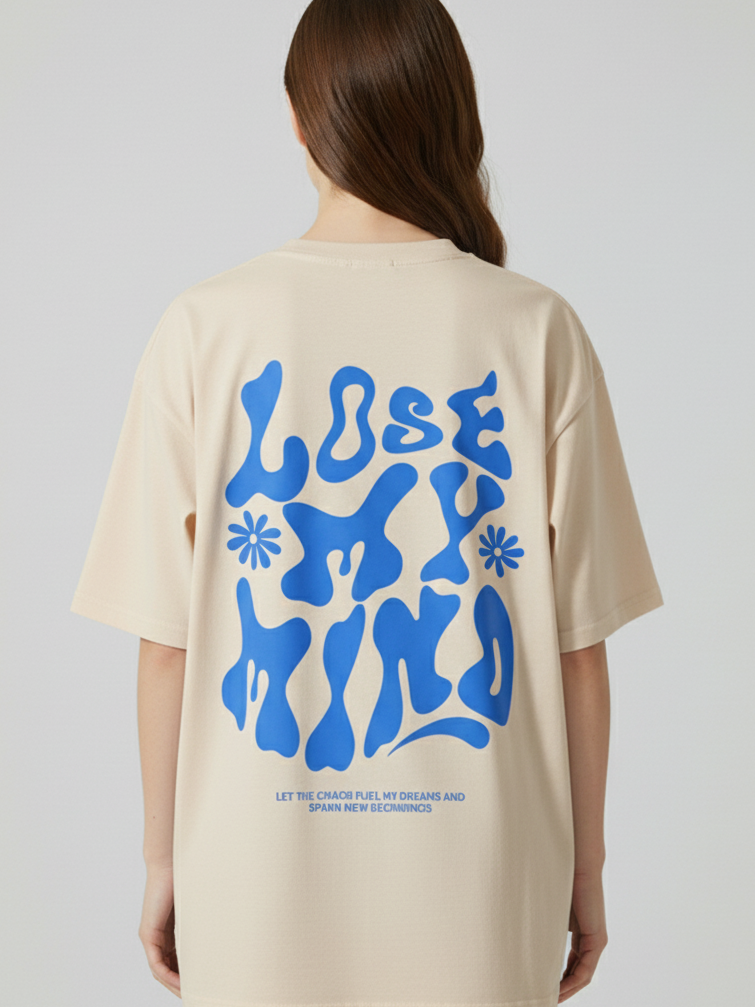 Unisex Oversize Bisiklet Yaka Tişört – ‘Lose My Mind’ Tasarım