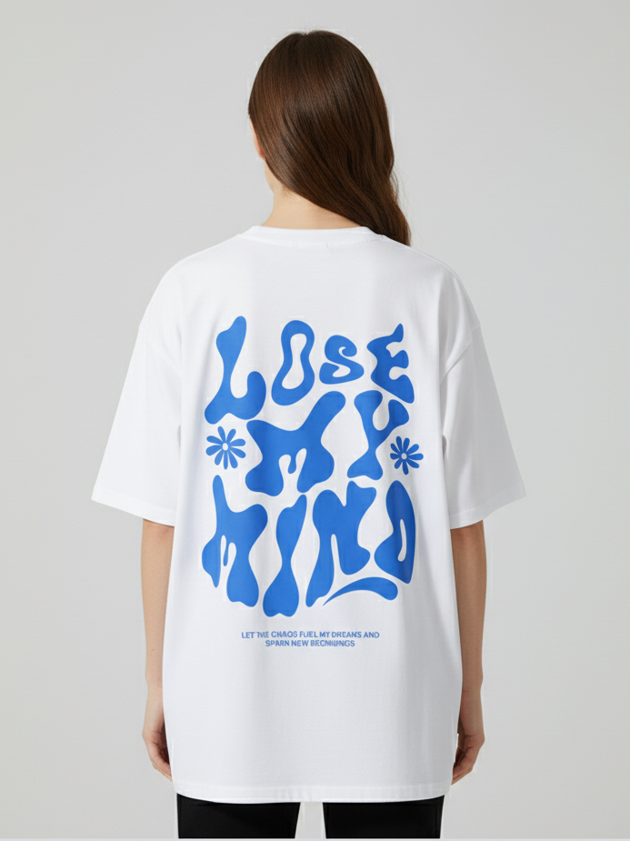 Unisex Oversize Bisiklet Yaka Tişört – ‘Lose My Mind’ Tasarım