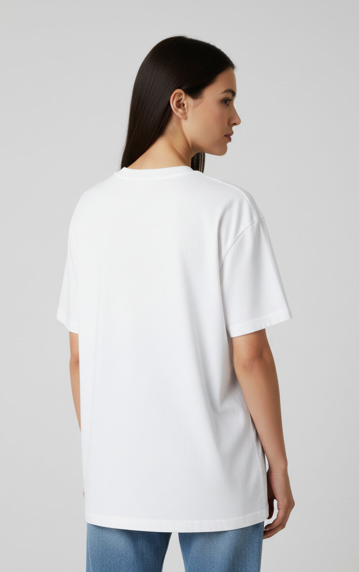 Unisex Oversize Bisiklet Yaka Tişört – ‘Ocean in Pink’ Tasarım