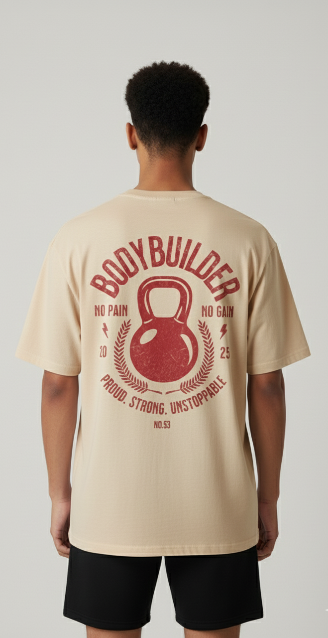Unisex Oversize Bisiklet Yaka Tişört – Bodybuilder Tasarım