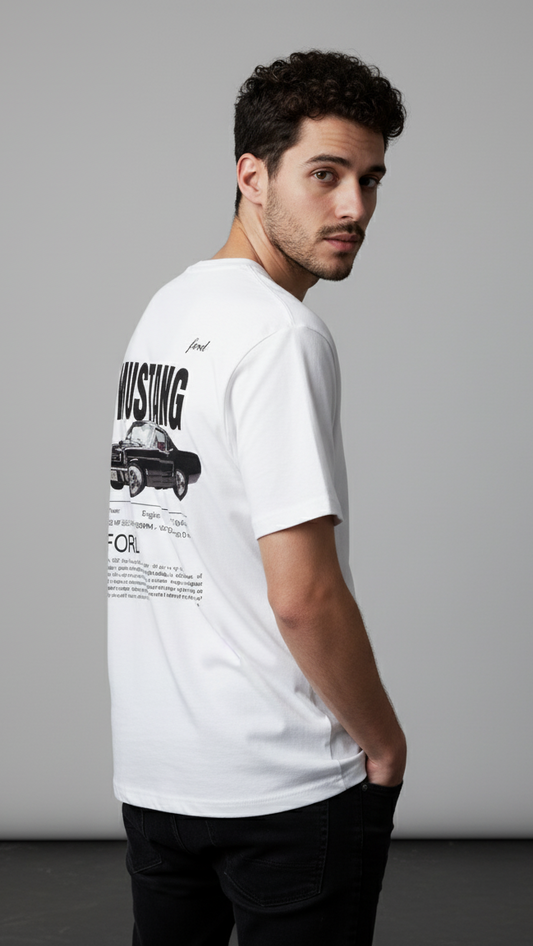 Unisex Oversize Bisiklet Yaka Tişört - ‘Ford Mustang’ Tasarım