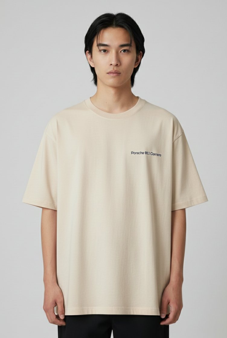 Unisex Oversize Bisiklet Yaka Tişört – Porsche 911 Carrera Tasarım