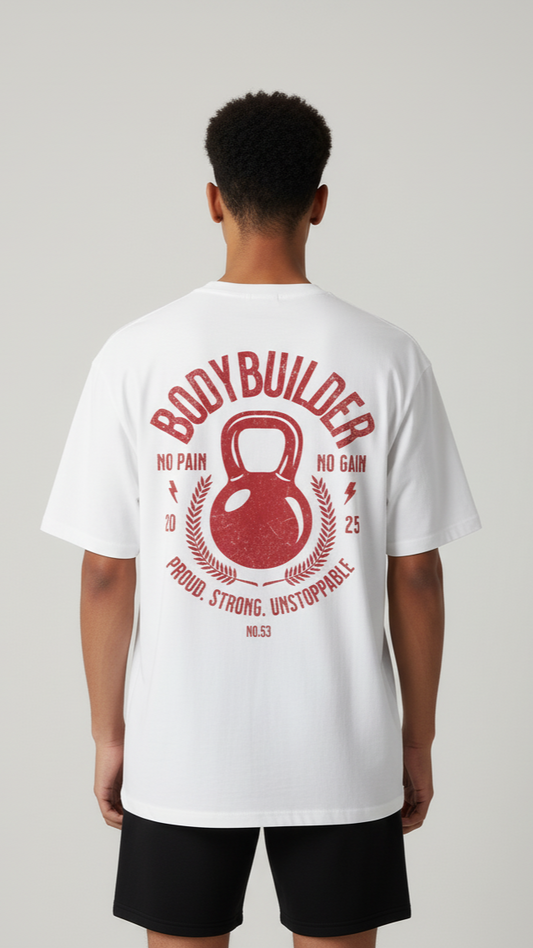 Unisex Oversize Bisiklet Yaka Tişört – Bodybuilder Tasarım