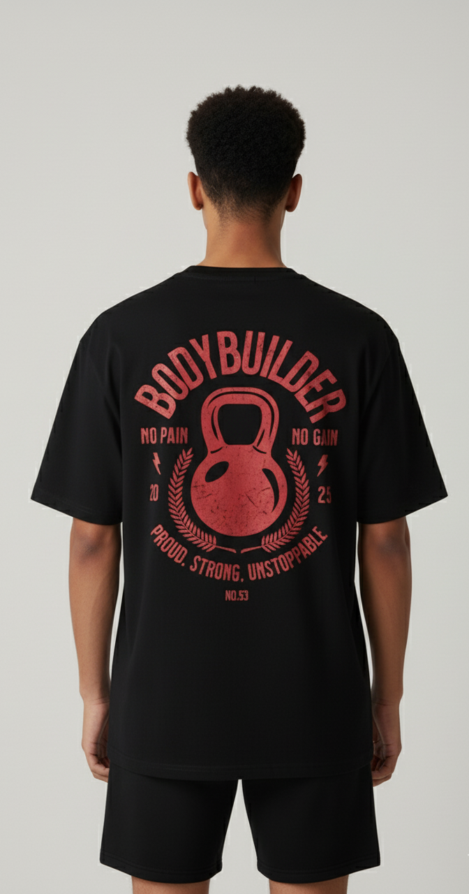 Unisex Oversize Bisiklet Yaka Tişört – Bodybuilder Tasarım