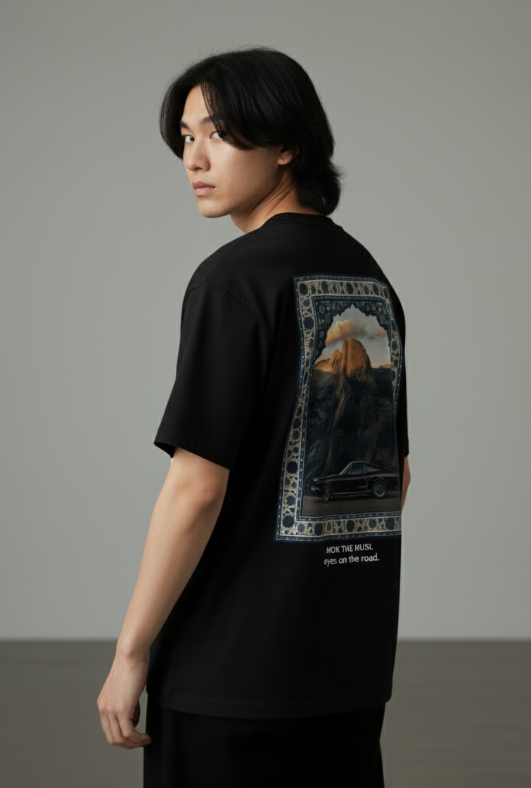 Unisex Oversize Bisiklet Yaka Tişört – Mustang Tasarım