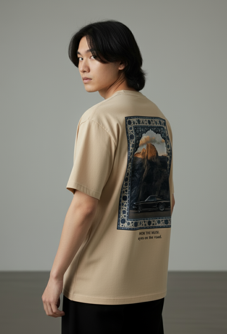 Unisex Oversize Bisiklet Yaka Tişört – Mustang Tasarım