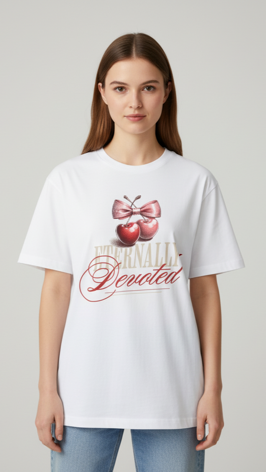 Unisex Oversize Bisiklet Yaka Tişört - ‘Eternally Devoted’ Tasarım