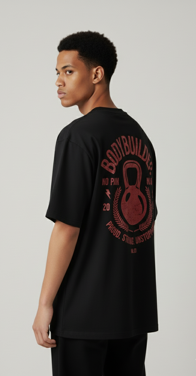 Unisex Oversize Bisiklet Yaka Tişört – Bodybuilder Tasarım
