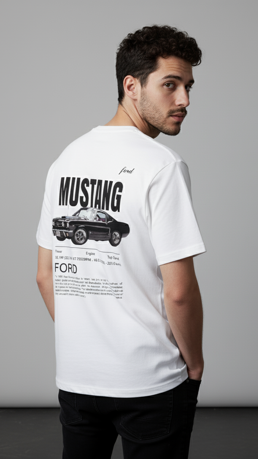Unisex Oversize Bisiklet Yaka Tişört - ‘Ford Mustang’ Tasarım
