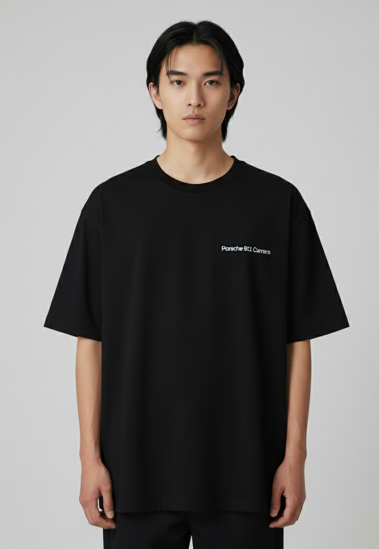 Unisex Oversize Bisiklet Yaka Tişört – Porsche 911 Carrera Tasarım