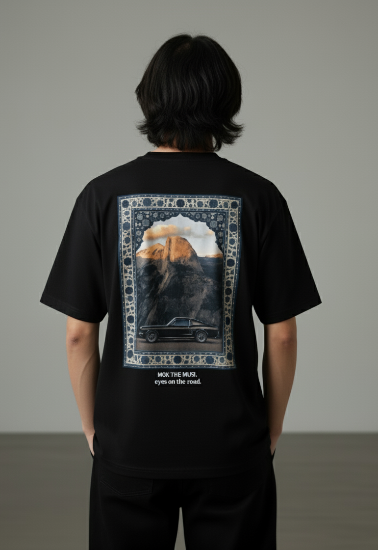 Unisex Oversize Bisiklet Yaka Tişört – Mustang Tasarım